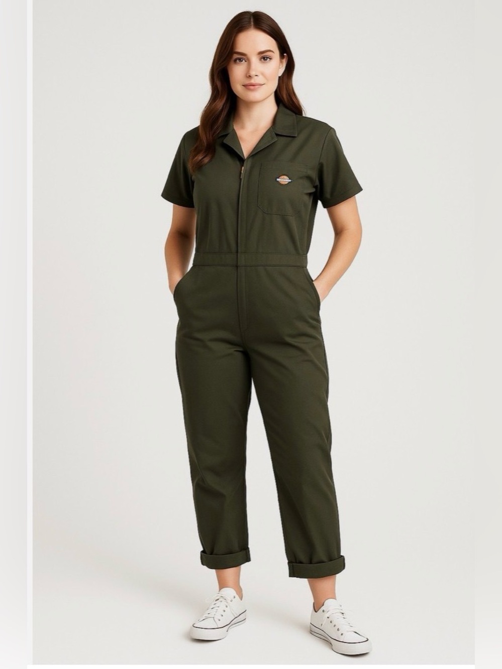 Dickies Women's FLEX Cooling Short Sleeve Work Coveralls Olive Brown - Size S